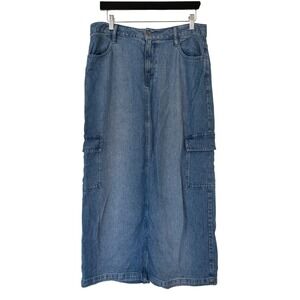 Cloth & Stone Blue Tencel Cargo Midi Skirt Medium Wash Back Slit Size 28